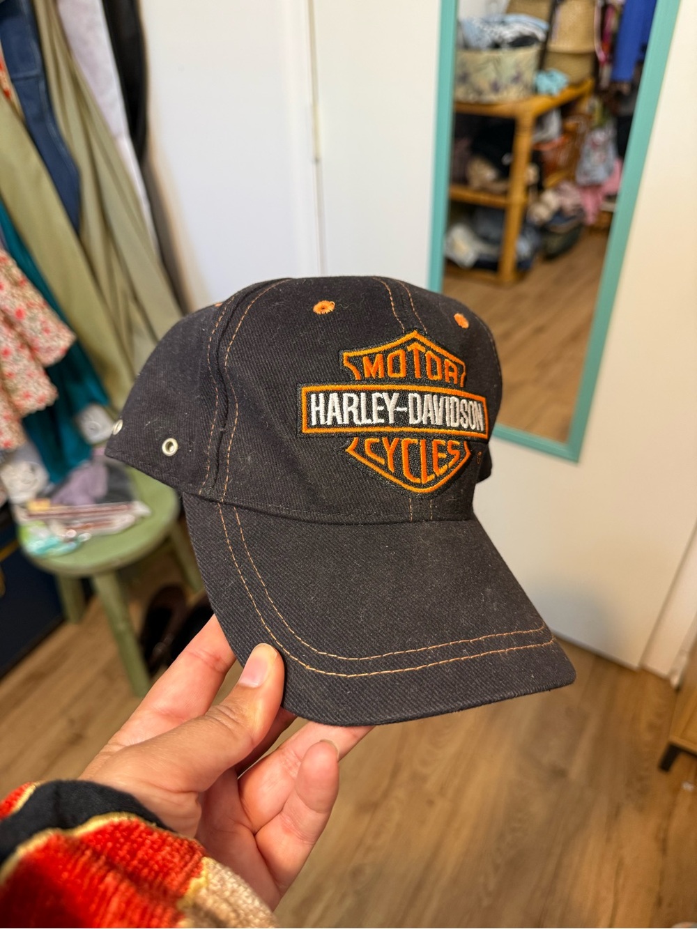 Harley-Davidson Black Cap with Orange Logo Stitching